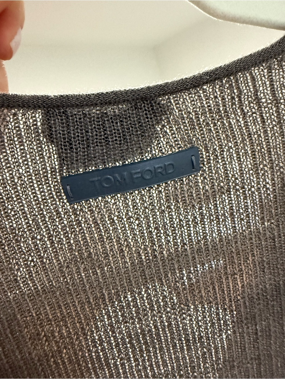 Tom Ford Brown/Grey Ribbed Long-Sleeve Snap Placket Top - Picture 3 of 4